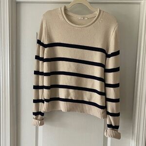 Gap 100% Cotton Striped Beige and Navy Women's Sweater